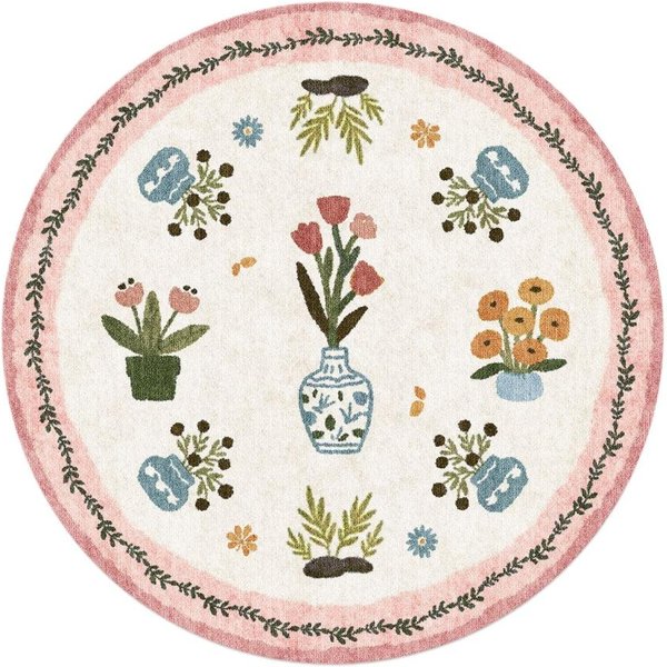 Dywaniki Kolorowe Dopaminowe Do Salonu RóżOwe OkrąGłE Dekoracja Sypialni Zmywalny Dywan Gruba Pluszowa Mata PodłOgowa Puszysta MięKka Dywanik Do Garderoby 120X120Cm-image