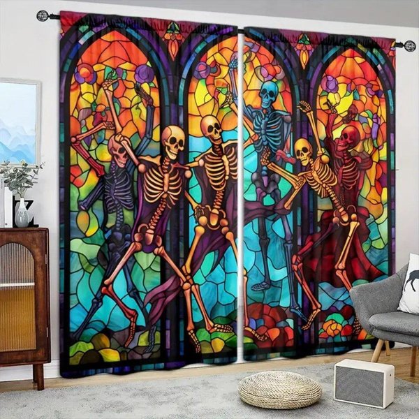 Cortinas Para Ventana Con DiseñO De Estilo GóTico, 2 Piezas, Paneles De PoliéSter Tejido ContemporáNeo, Con Bolsillo Para Varilla, Semitransparentes, Con Relieve 50W160H(Cm)X2Panel&Grommet Top-image