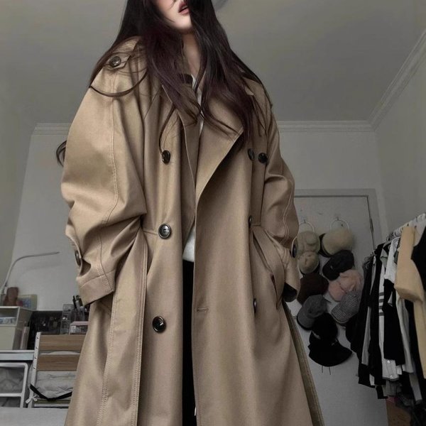Gabardina Mediana Y Larga Para Mujer Gabardina Cruzada De Moda Para NiñAs De Primavera Y OtoñO XS Gray-image