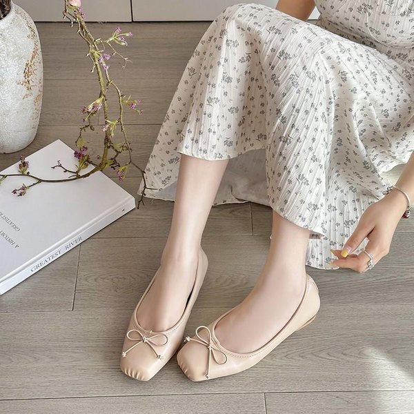 Zapatos De Alta Calidad Femeninos Planos BáSicos Para Mujer Planos Diarios Poco Profundos Para Mujer Lazo Slip-On Suela Blanda Zapatos Para Mujer De Exterior 38-image