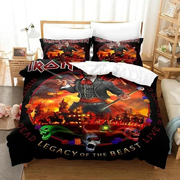 Zestaw PośCieli Iron Heavy Metal Maidens Poszewka Na KołDrę Zestaw PośCieli Poszewka Na KołDrę Poszewka Na Poduszkę KołDra King Queen Size ChłOpcy DorosłY Zestaw PośCieli AU Single 140X210Cm-image