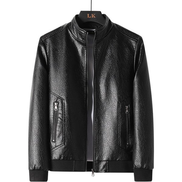 Chaqueta De Cuero De Una Sola Capa Con Cuello Alto De Talla Grande Nueva Para Primavera Y OtoñO Para Hombre, Chaqueta De Cuero PU Para Hombre, Chaqueta Informal Para Hombre De Moda 8XL-image