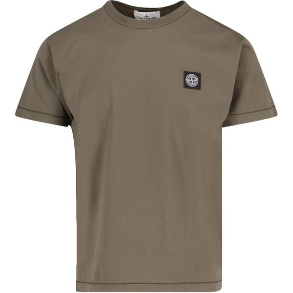 Camiseta De Manga Corta Con Cuello Redondo Y Logo Liso Stone Island Para Hombre Tops MarróN K1S1521000-39S0013-V0054 M Gray-image