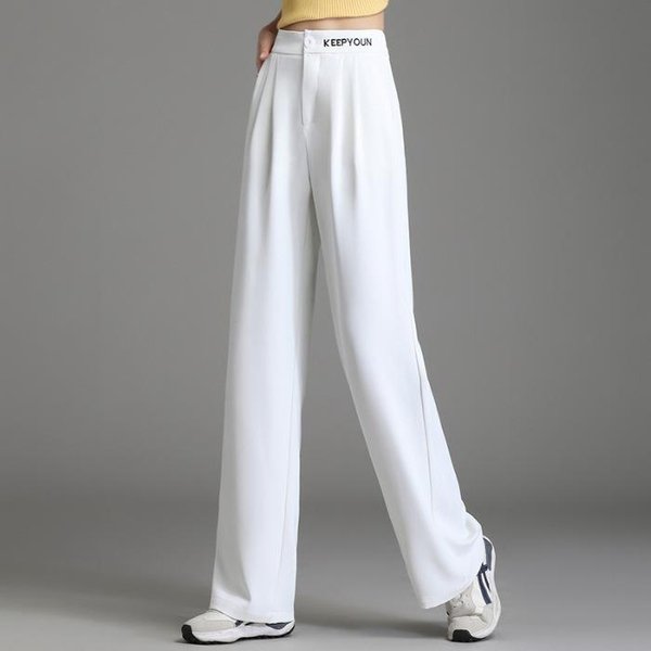 Pantalones De Traje De OtoñO Para Mujer OtoñO Cintura Alta CaíDa Sueltos Rectos Pierna Ancha Para Mujer OtoñO Talla Grande Pantalones Casuales Para Mujer OtoñO 5XL White-image