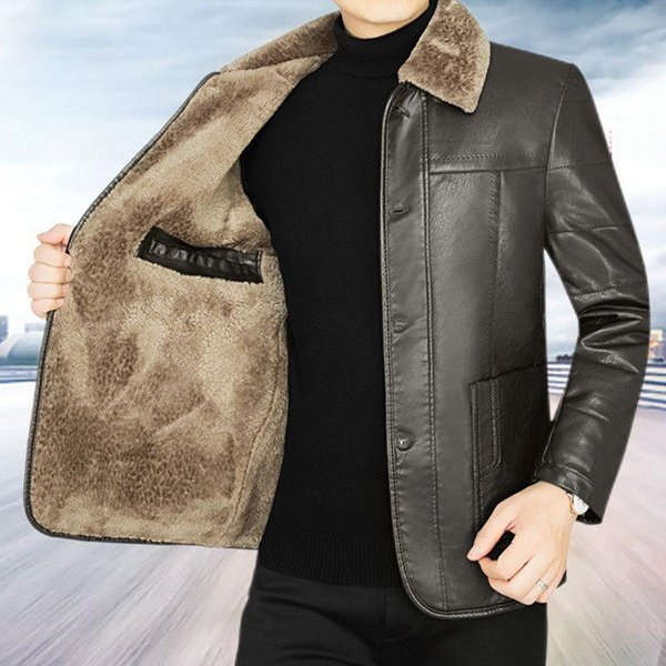 Chaqueta De Cuero De Invierno Para Papá, Chaqueta De Cuero Para Hombres De Mediana Edad, Acolchado De Terciopelo, Chaqueta De Cuero PU Para Hombres De Mediana Edad Y Ancianos 4XL MarróN-image