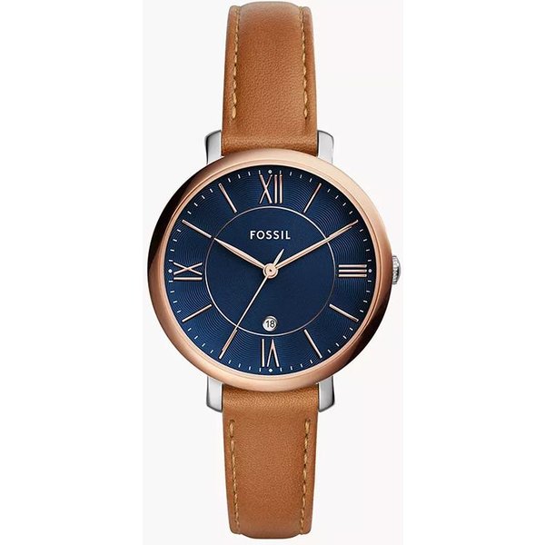 Reloj Fossil Jacqueline Para Mujer - 36 Mm Esfera Azul Correa De Cuero MarróN, Acentos Dorados Rosados Regalo ES4274 MarróN-image