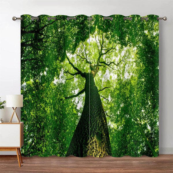 Cortinas Finas Para Sombreado De Ventana De Paisaje De Escenario Natural De ÁRbol De Selva Bosque Para Sala De Estar Cocina Dormitorio Cascada 2 Piezas DecoracióN W60H60(Cm)X2Pcs&Grommet Top-image