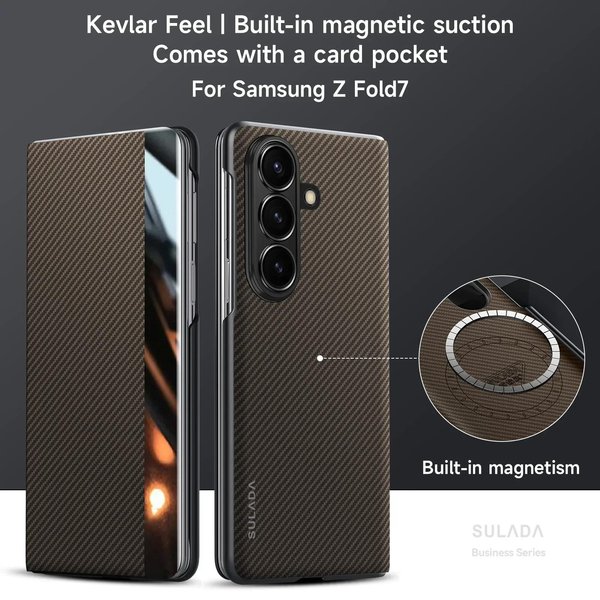 Dla Samsung Galaxy Z Fold 8 Ultra 7 6 SkóRzane Etui Z Wzorem WłóKna WęGlowego Magsafe Biznesowe Okienko Flip Cover Galaxy Z Fold6-image