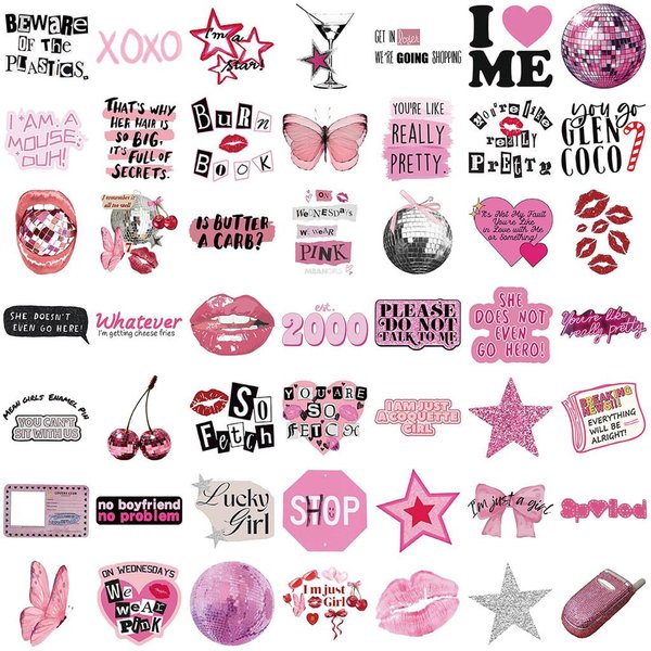 50 Szt. RóżOwe Naklejki KreskóWkowe Graffiti Y2K - Wodoodporne Dekoracje DIY Na Gitary Notesy Bagaż Sklep Animeworlds Pink-image