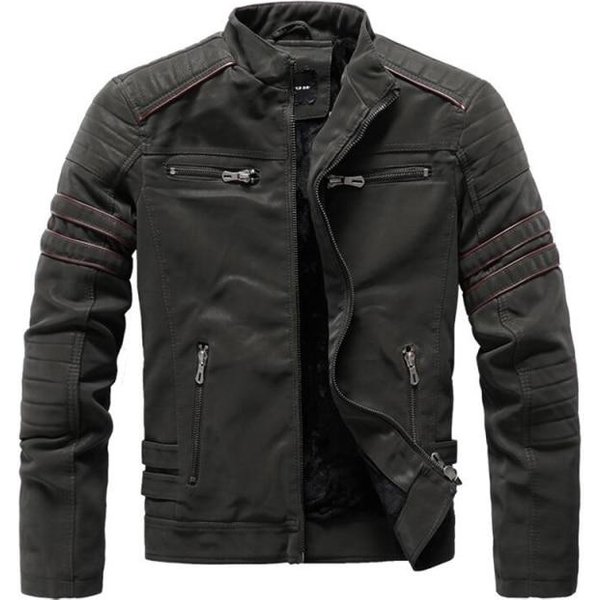 Chaquetas De Cuero OtoñO Invierno Hombre Moda Cuello Alto Biker Chaqueta De Motocicleta Hombre Casual Cremallera Lavado Retro Abrigos De Cuero PU M-image