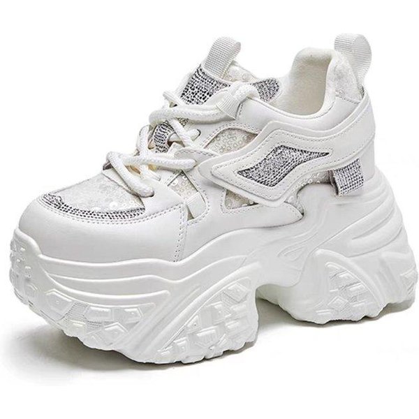 Plataforma Interior Plateada Para Aumentar Altura Dad Shoes Zapatos De Mujer 2025 Nuevo Explosivo Primavera Ocio Deportes Zapatos Blancos PequeñOs Muffin 38-image