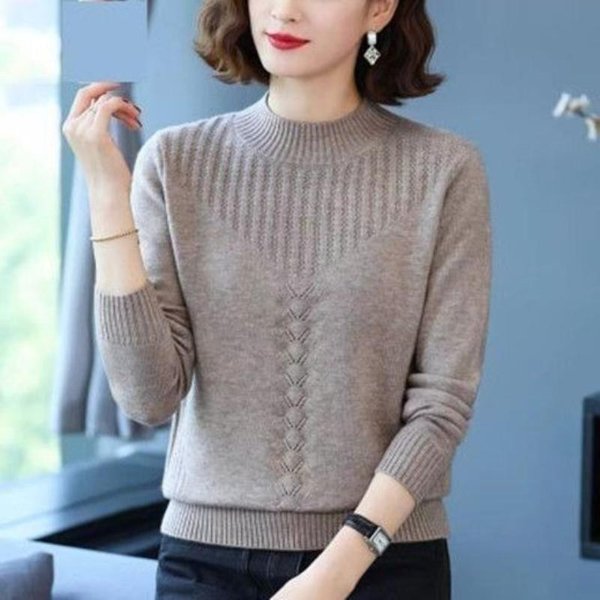 Sweter Damski Jesień/Zima LuźNy Gruby Dzianinowy Dół Koszula Pół Wysoki KołNierz Uniwersalny Styl Dla Kobiet L-image