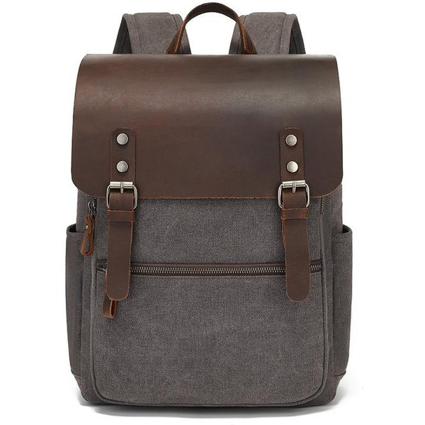 Mochilas Retro De Hombro Para Viaje Para Hombre Y Mujer, Bolsa De Viaje Para Ordenador, Mochila Escolar De Lona Encerada Gris-image