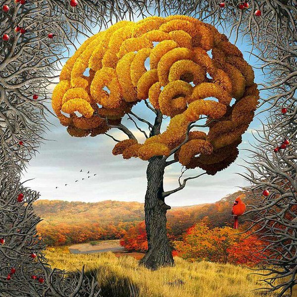Taladro Redondo Completo 5D DIY Diamante Pintura Cerebro áRbol Bordado Punto De Cruz 30X30Cm-image