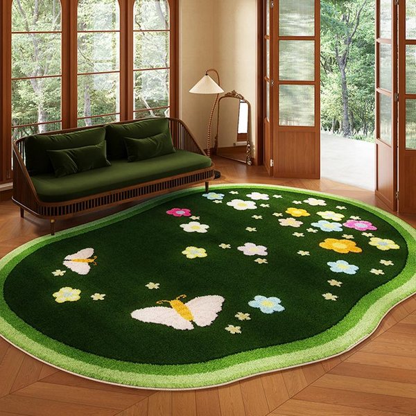 WzóR Kwiatowy WystróJ Sypialni Zielony Dywan Nieregularne KształTy Dywany Do Salonu Puszysty MięKki Dywanik Nocny Grubo Pluszowy Dywanik Do Gabinetu 80X160Cm-image