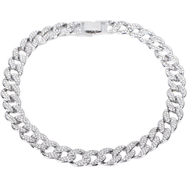 Collar Cubano Para Hombre 16 Pulgadas JoyeríA De Diamantes Collar Hip Hop Cadena De Eslabones Cubanos Miami Plata Plata-image