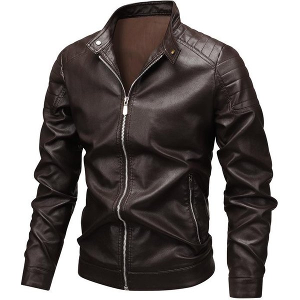 Nueva Chaqueta De Cuero PU Para Hombre VersióN Coreana Tendencia Cuello Alto Chaqueta De Cuero Para Hombre 5XL Black-image