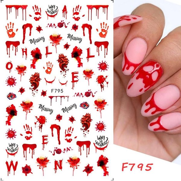 Lindo Halloween Malvado DiseñO De UñAs Pegatina Verde Dibujos Animados Calavera Fantasma Espeluznante 3D Punk Manicura CalcomaníAs Deslizantes DIY Nail Art F795-image