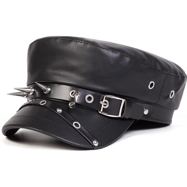 Unisex SkóRzany Kapelusz Z Klamrą I Nity Wiosna Jesień Kapelusze Marynarskie Czarny Beret Czapka MęSka PłAski Daszek KapitańSki Kapelusze Wojskowe-image