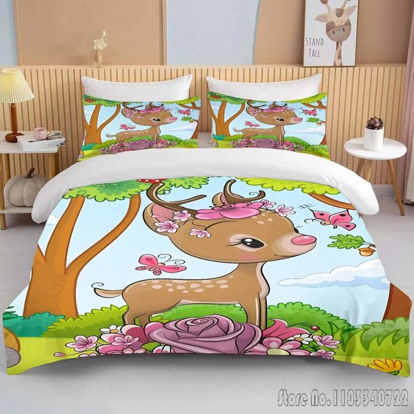 Juego De Cama Suave Estampado De Bambi Funda NóRdica EdredóN De Anime Adultos NiñOs Regalo De CumpleañOs TamañO Completo TamañO King Juego De Cama US Twin 172X218Cm-image