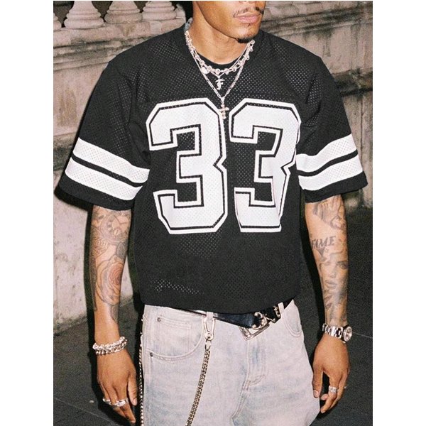 Venta Caliente Verano Camiseta Deportiva De Malla Para Hombre Cuello Redondo Holgada De Moda Street Wear Estilo Hip-Hop Manga Corta Top Casual L White-image