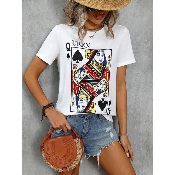 Camiseta De Mujer Con Estampado De PóKer 3D Verano Diaria Casual Manga Corta Moda Urbana Callejera Mujer Camiseta De Cuello Redondo 5XL White-image