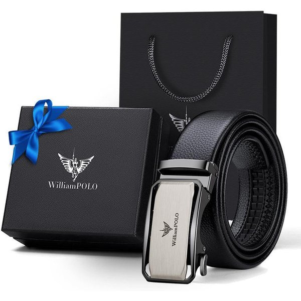 Cesarz Paweł MęSki SkóRzany Pasek Moda Z Prawdziwej SkóRy Pasek Z Czystej SkóRy BydlęCej Casual MęSki Biznesowy Pasek Do Spodni Z Automatyczną Klamrą 130Cm Black-image