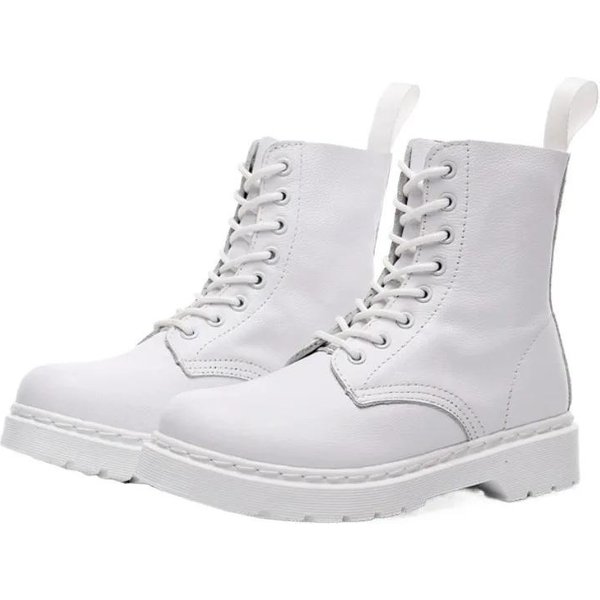 Zapatos Para Mujer Con Cordones Botas De Mujer OtoñO Punta Redonda SóLido CañA Corta Plataforma Impermeable Moda Botas Desnudas 37 Blanco-image