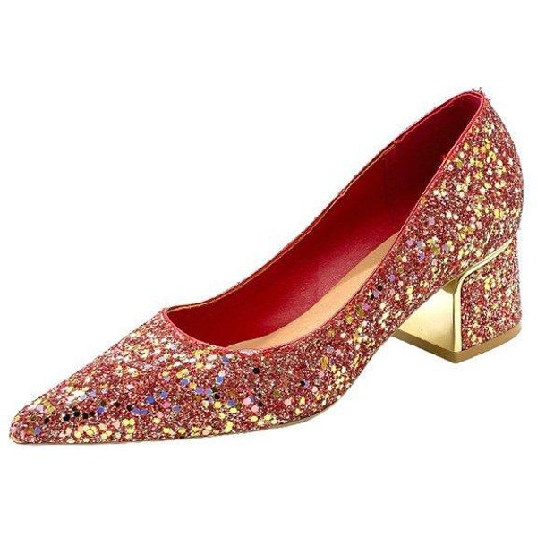 Modne Szpiczaste Eleganckie Buty śLubne Plus Size PłYtkie CzółEnka Na Wysokim Obcasie Damskie Grube Srebrne Brokatowe Obcasy CzółEnka Damskie Luksusowe Obuwie 39 Brown-image