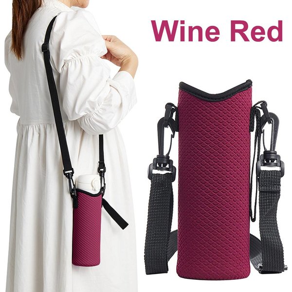 1 Pieza Bolsa Para Botella De Agua Con Correa De Hombro Ajustable Funda Para Botella De Agua Antideslizante Bolsa Aislada Para Botella De Agua Para Vaso De 24 Oz Negro-image