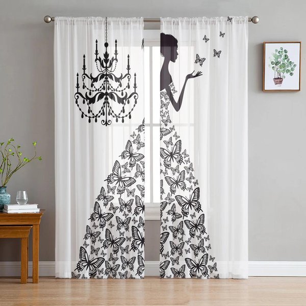 KreskóWkowe Kino BiałE Przezroczyste ZasłOny Salon Okno Tiulowe ZasłOny Do Sypialni Kuchni Dekoracja Domu Woalowe Draperie W135 X H115Cm X1&Grommet Top-image