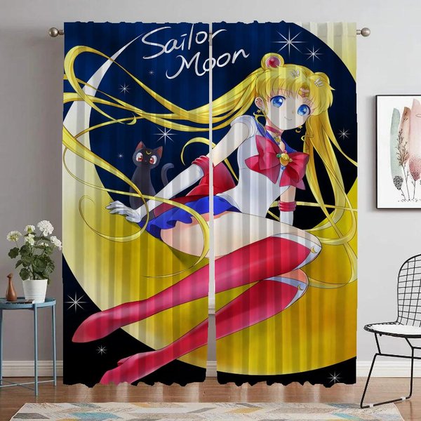 Cortinas Modernas Para Sala De Estar De Sailor Moon Para Estores De CáMara DecoracióN De Halloween Tul Para Dormitorio Cortina Opaca ParticióN Hogar W60Xh90Cmx2Pcs-Cl-image