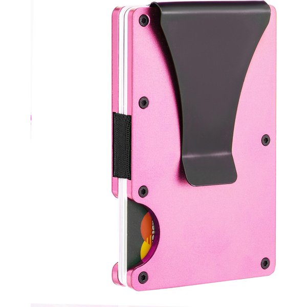 Cartera Delgada Para Hombre Bolsillo Frontal Bloqueo Minimalista Cartera Para Hombre Cartera Con Pinza Para Billetes Para Hombre Portatarjetas Color Rosa-image
