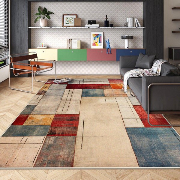 Alfombra De DecoracióN Moderna Estilo Abstracto ÁRea De Sofá De Sala De Estar FáCil Limpieza Capa Alfombras De SalóN Suave Esponjosa Alfombra De Suelo Lavable 60*90Cm-image