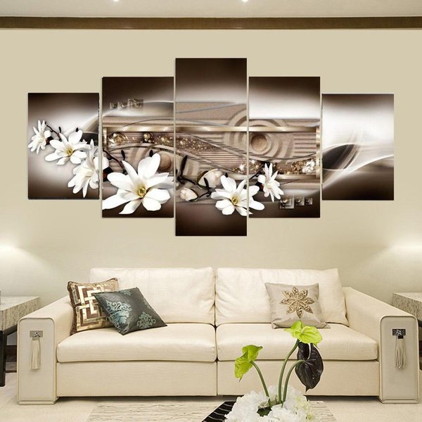 5 Paneli Nowoczesna Moda Kwiat Lilii PłóTno Malarstwo śCienne Plakaty I Druki Artystyczne Salon Sypialnia Home Decor Bez Ramki 20X35Cm*2 20X45Cm*2 20X55Cm*1-image