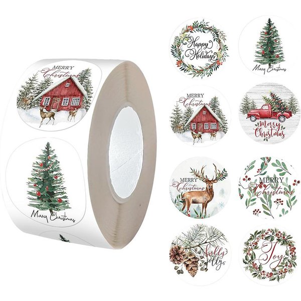500 Sztuk RóżNych ŚWiąTecznych Naklejek W Rolce, Papierowe Etykiety Samoprzylepne W Mieszanych Kolorach Z Etykietami 'Merry Christmas' & 'Happy Holidays' Do Pakowania I Zamykania PrezentóW 500Pcs Gray-image