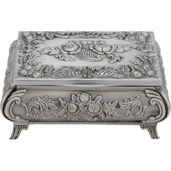Caja De JoyeríA De AleacióN De Zinc Tallada Con Flor Rosa De Estilo Vintage, Almacenamiento De JoyeríA Gray-image