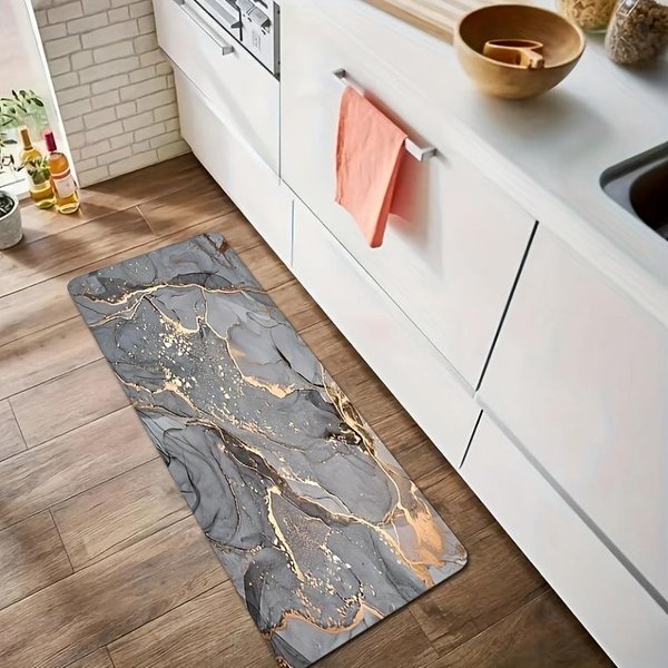 Luksusowa Mata Kuchenna Z Szarego Marmuru MięKka, ZagęSzczona Mata PodłOgowa W Kuchni Wodoodporna, AntypośLizgowa, Olejoodporna Mata PodłOgowa Dywan 50*80Cm-image