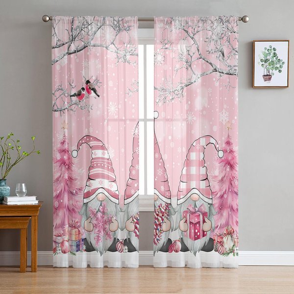 Navidad Invierno Copo De Nieve Gnomo Cortinas De Gasa Para Dormitorio Tul Ventana Cortina Para Sala De Estar Cortinas Transparentes Persianas W135 X H115Cm X1&Grommet Top-image