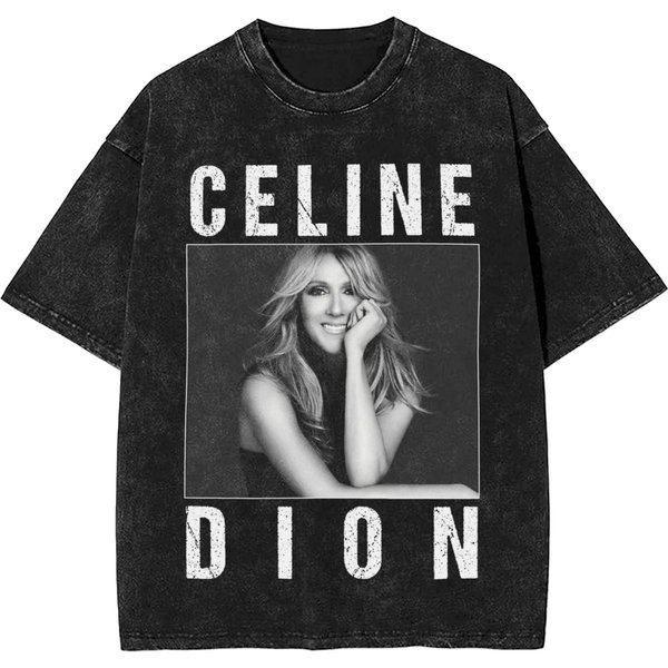 Camiseta Para Hombre Celine Dion Camiseta Lavada Streetwear Hip Hop Camisetas vintage Camisetas Hombres Mujeres AlgodóN Top De Verano XL Black-image
