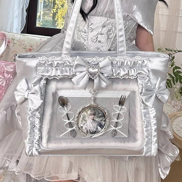 Nowa Y2K SłOdka Torba Na Ramię Ita Dziewczyna Lolita Przezroczysta Torba Tote Kobiety DużA Pojemność Koronkowa Torba Na Krzyż Urocza RęCzna Torba Do Eksponowania DIY 35X28X10Cm White-image