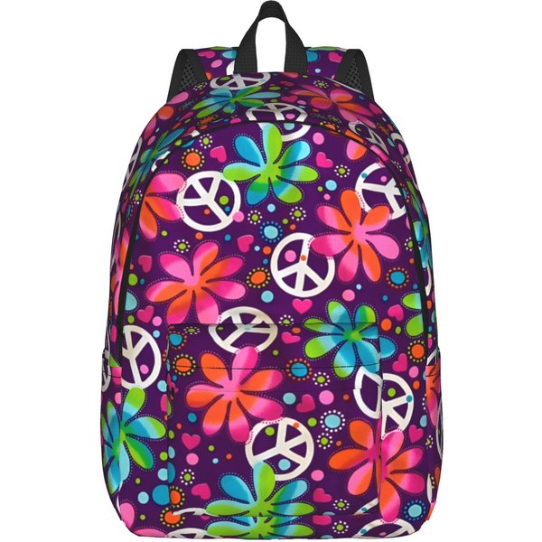 Mochila De Moda Con Estampado De Flores De Paz Y Amor Mochila Deportiva Estudiante Negocios Daypack Para Hombres Mujeres Bolsas De Lona Para PortáTil S-image