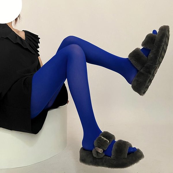 Medias EláSticas Largas De Colores Para Chicas, Medias sexy De Color Caramelo Para Mujer, Pantimedias De Terciopelo CáLido Sin Costuras Para Primavera Y OtoñO One Size Blue-image