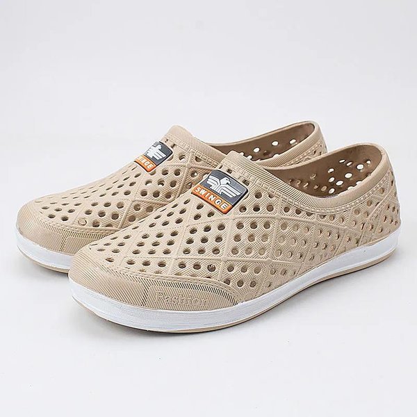 Zapatos De Playa Para Hombre De Verano Suela Gruesa Antideslizantes Huecos Transpirables Zapatos Casuales Para Correr 42 Beige-image