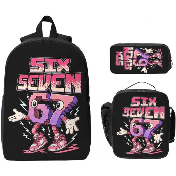 TeníA 6 Ahora Tengo 7 Seis Siete 7 67 Mochila Divertida Para NiñOs Lonchera Bolsas Para BolíGrafos Para NiñOs NiñAs Mochilas Bolso Escolar Mochila Escolar Set-image