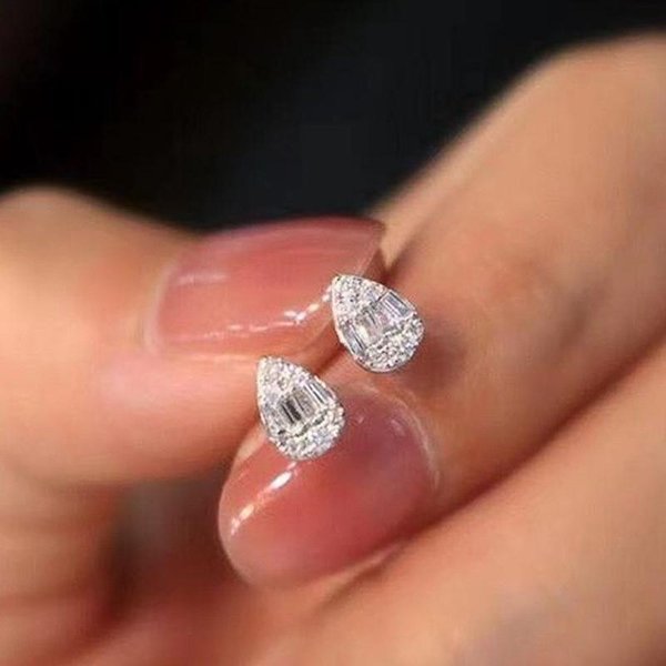 Pendientes De BotóN Huitan Delicados Con Forma De Gota De Agua Lujo Color Cristal CZ Pendientes Para Mujer Moda VersáTil JoyeríA Brown-image