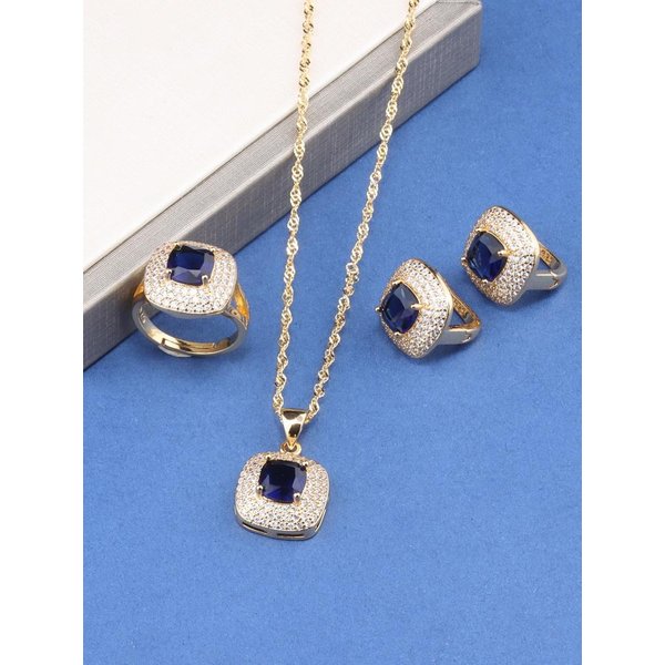 Colgante Cuadrado Italia Brasil Accesorios De JoyeríA Chapado En Oro Conjuntos De Novia Boda Collar Y Pendientes Anillo Para Mujeres Regalo Resizable Gray-image