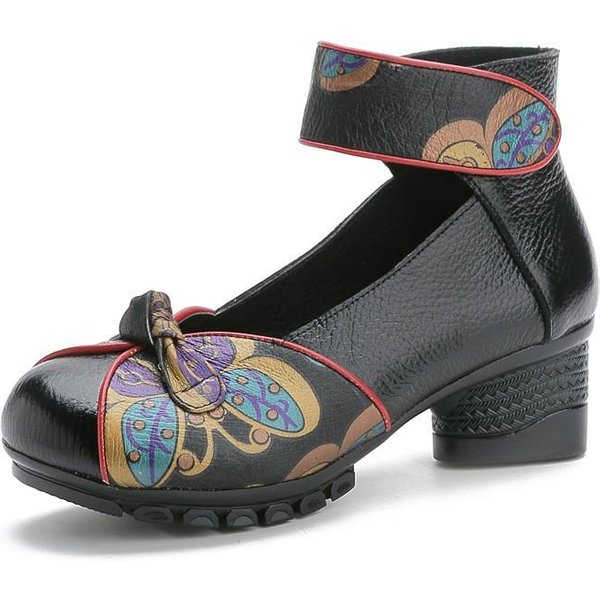 Primavera Nuevo Cuero Vacuno Capa Superior TacóN Bajo Suela Blanda Zapatos Para Zapatos De Mujer Para Estilo ÉTnico Cuero Genuino Estampado Zapatos Individuales 41 Black-image