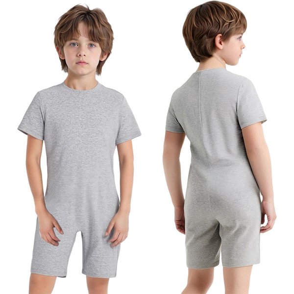 Ropa Adaptada Para NiñOs NiñAs Necesidades Especiales Pelele Anti-Desnudo Manga Corta Cierre De Cremallera Trasera Mono 5-6 Years Gray-image