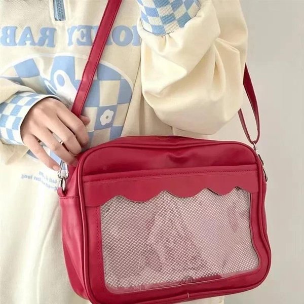 Torba Ita Harajuku Dla Kobiet PU Przezroczysta Kieszeń Itabag Mundurek Uczennicy JK Torba Crossbody Na Ramię Torebki Czerwony-image